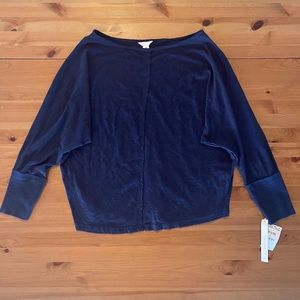 Organic Cotton Knit Sweater Navy Scoop Neck Long Sleeve Calson Top Womens L NWT